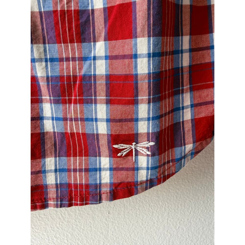 Talbots Plaid Ruffle Shirt Red White Blue Preppy Retro Button Down Top Women S - Picture 7 of 11